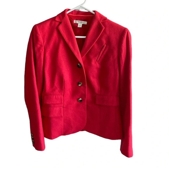 LIZ CLAIBORNE Red Wool Front Buttons Blazer Size 4 - Picture 1 of 13